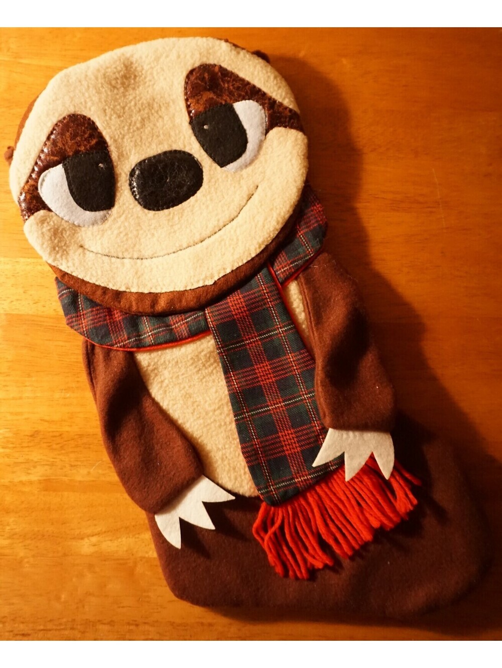 ADORABLE SLOTH STOCKING w/ Plaid Christmas Scarf Country Holiday Home Decor NEW
